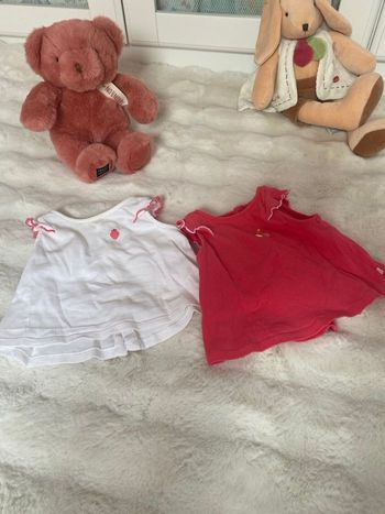 2 t-shirt rose et blanc Okaïdi 