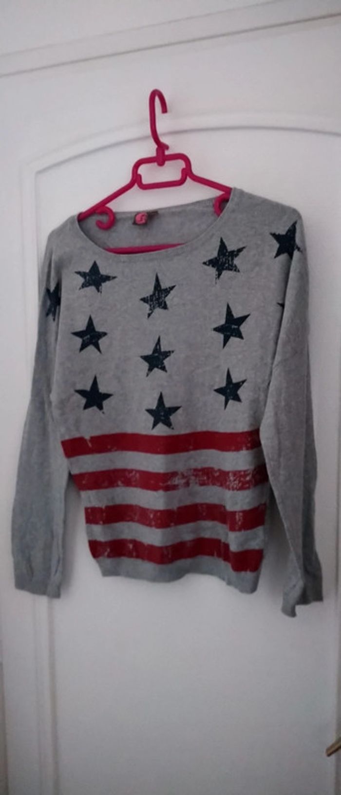 Pull fin motif drapeau américain gris fille 12 ans bilook - photo numéro 2