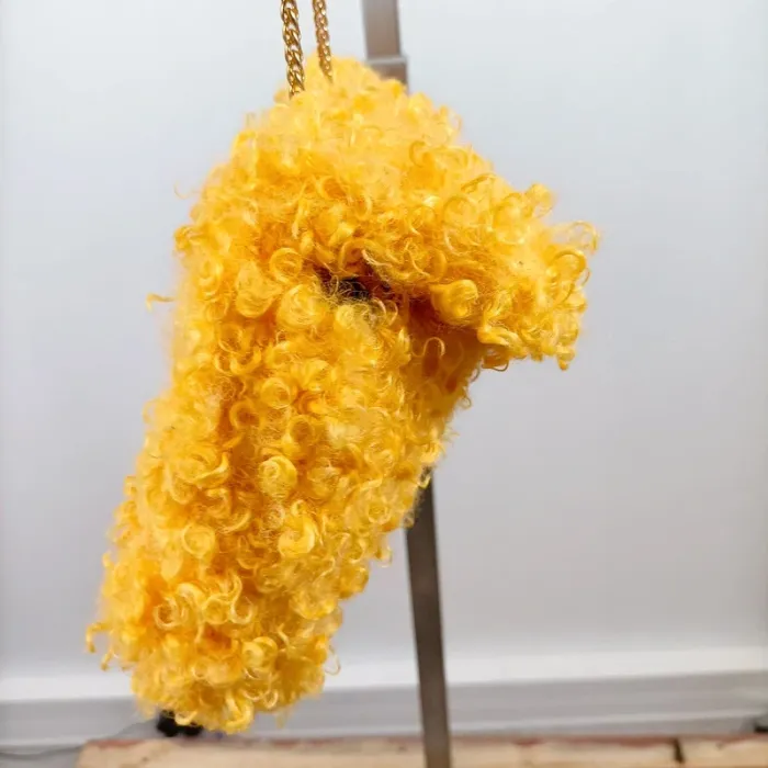 Sac peluche jaune bouclettes à chaîne – look tendance original S021 - photo numéro 4