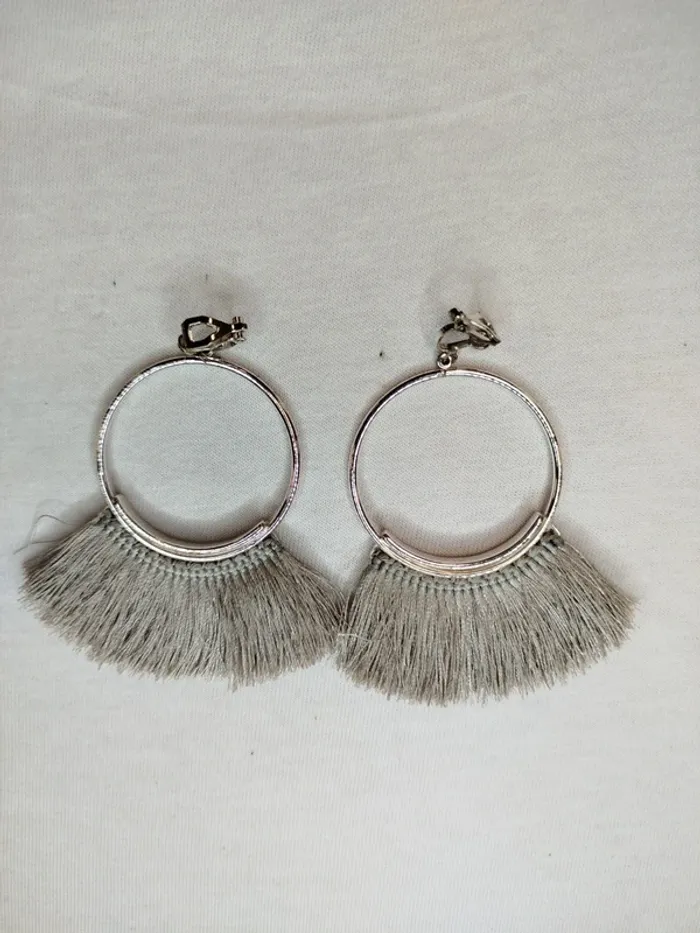 Boucle d'oreilles argent à franges grise - fermoir sans trou - 4 cm de diam - photo numéro 2