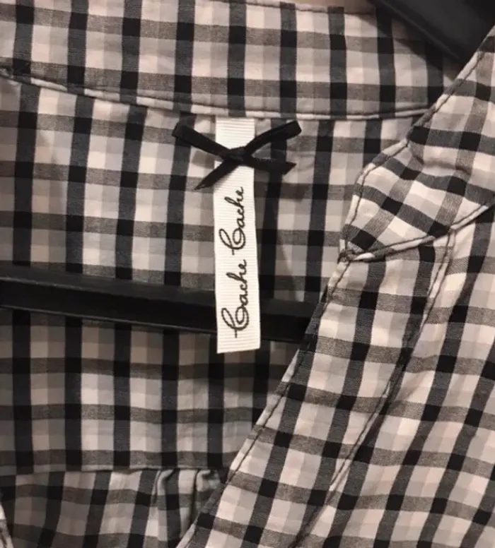 Haut tunique chemise femme cache cache noire blanc à carreaux manches courtes taille 2 - photo numéro 4