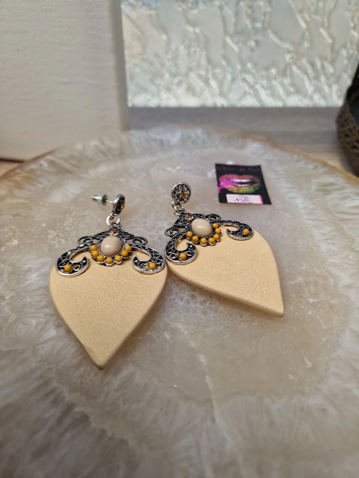 Boucles D'oreilles Boheme Cuirs Beige - photo numéro 6