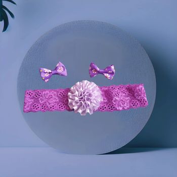 🌴  Lot de 2 barettes noeud et 1 bandeau dentelle violet