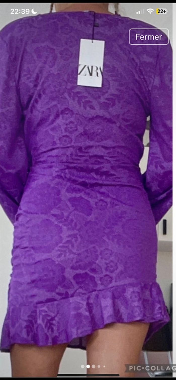 Zara jolie robe à épaulette neuve cœur croisé mauve taille 38 - photo numéro 13