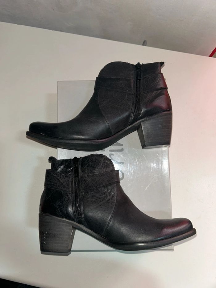 Bottine petits talons cuir noir - photo numéro 5