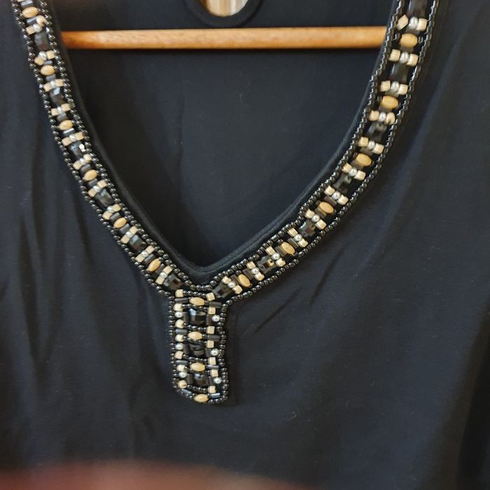 Tee shirt noir Col en V Avec perles taille L Pause Cafe - photo numéro 6
