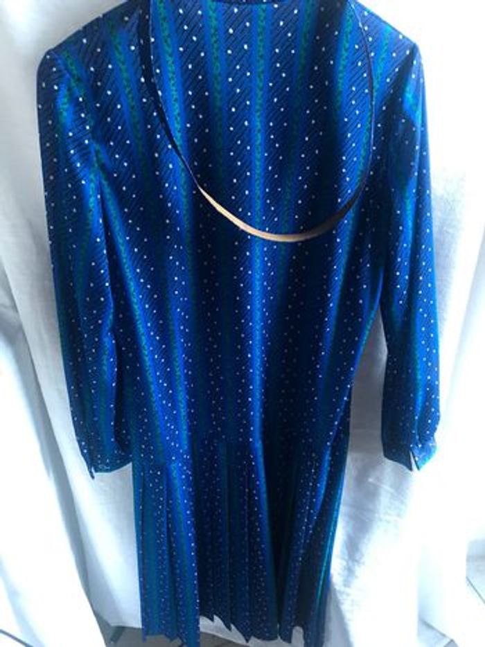 #robe #vintage #plisse #bleu #vert #imprime léopard #taille 44 - photo numéro 5