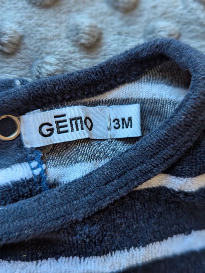 Pyjama bébé 3 mois  “Papa déjà fan de moi”  Velours rayé - photo numéro 3
