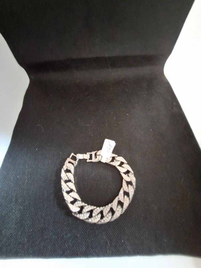 Bracelet acier inoxydable neuf avec etiquette et oxydes de zirconium blancs. - photo numéro 2