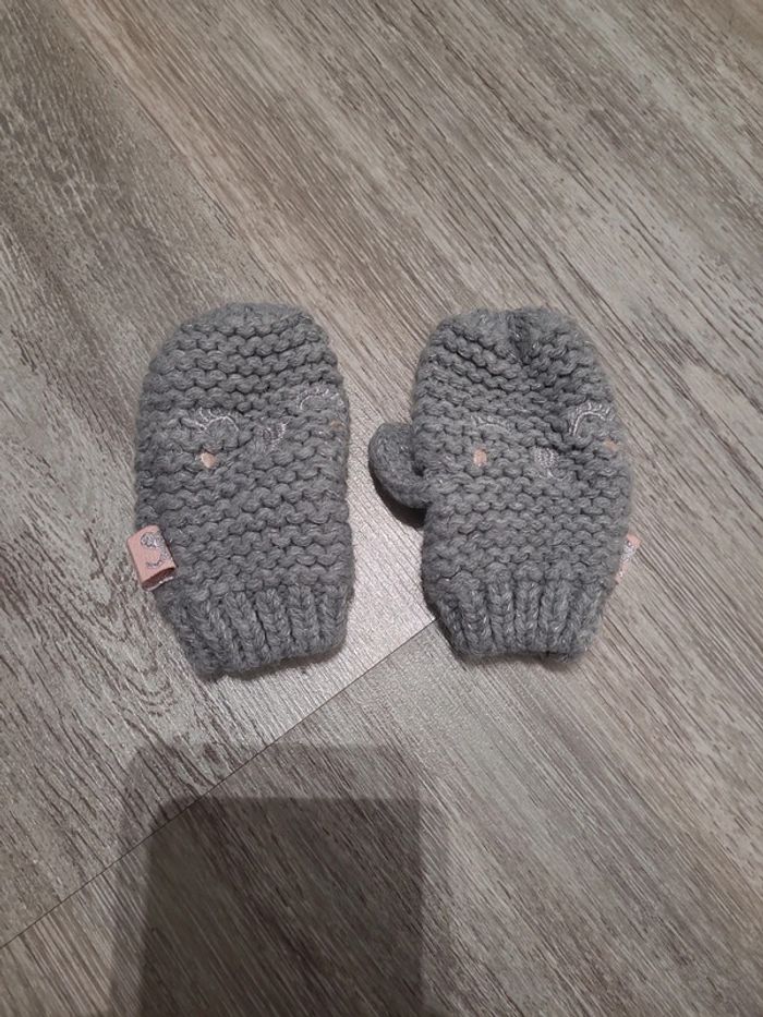 Moufles en tricot lainage gris et argent