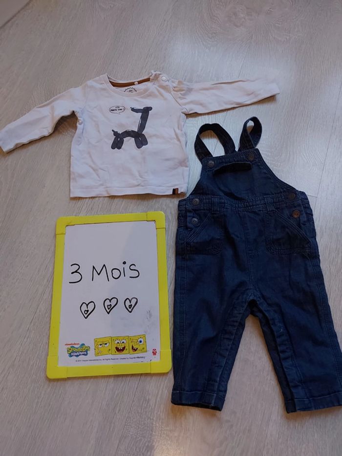 Ensemble salopette et tee shirt 3 mois