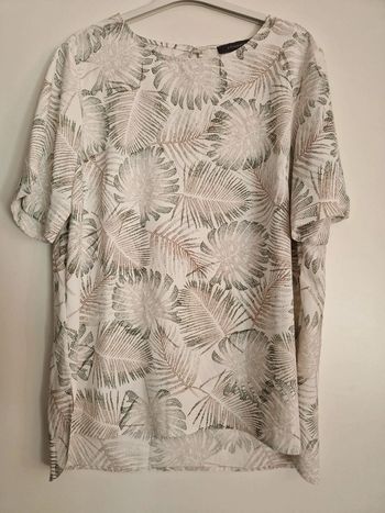 Blouse fluide femme manches courtes Primark blanc feuilles 46