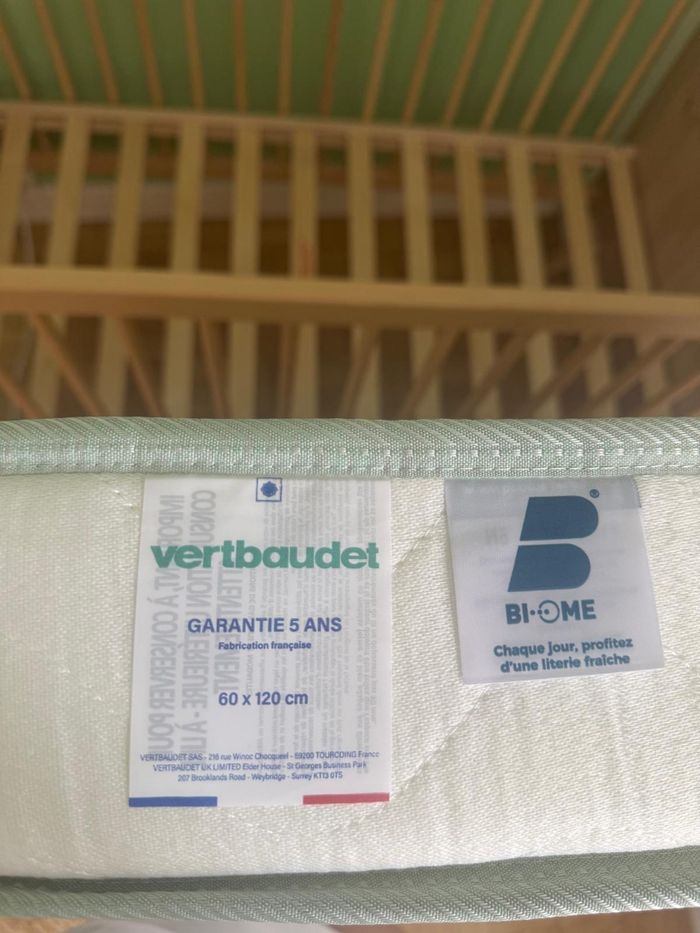 Lit bébé Sauthon bois clair + matelas 60x120 – état neuf - photo numéro 7