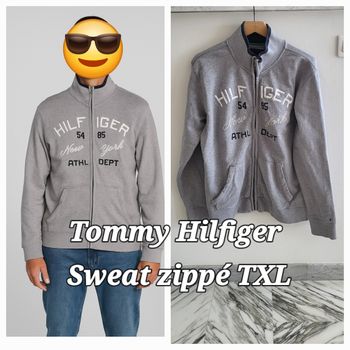 Tommy Hilfiger Sweat zippé ML TXL-Gris &Marine-Hilfiger brodé & Zip Intégral - Manhattan 54W 85th
