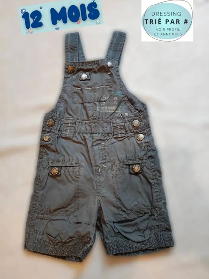 Salopette short grise foncé 12 mois