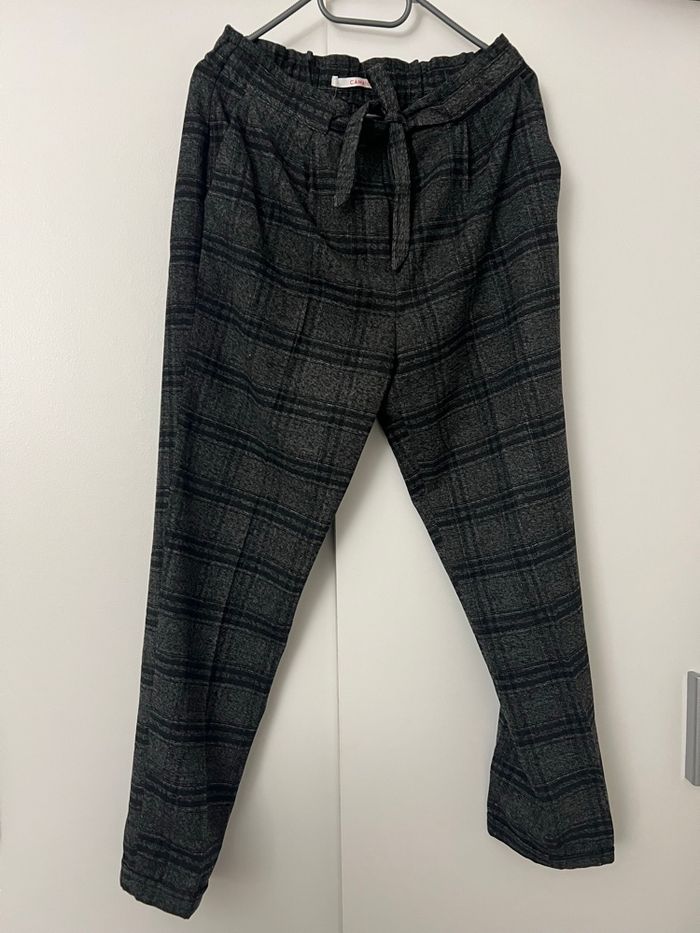 Pantalon carotte à carreaux gris foncé Camaieu - photo numéro 2