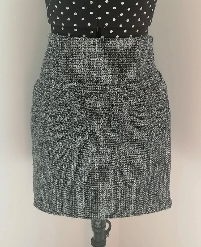 Mini-jupe effet tweed bleu marine blanc argenté Taille S Nafnaf - photo numéro 2