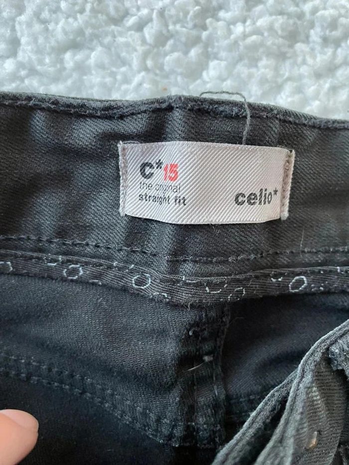 Jean droit straight noir effet cuir mat uni classique avec poches - Celio - photo numéro 7