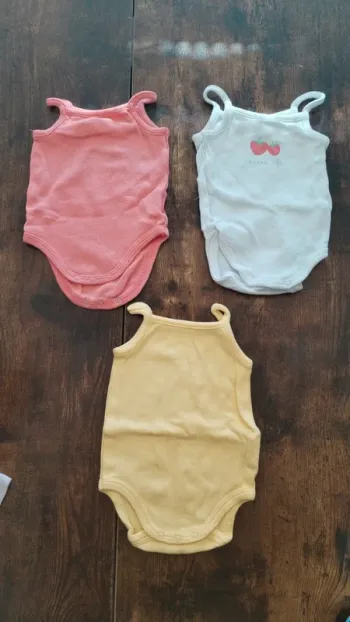 Lot 3 bodies débardeurs bébé fille – 1 mois (Inextenso coton bio)