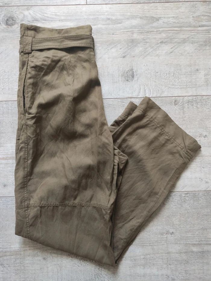 Pantalon large taille haute et ceinture à nouer kaki lin taille 38 Arket - photo numéro 3
