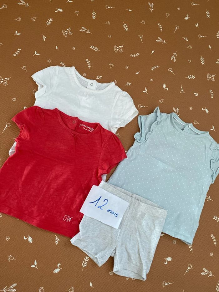 Lot tee-shirts + short 12 mois