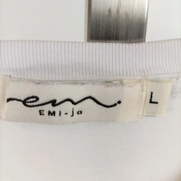 T-shirt blanc L Emi-jo Mademoiselle brodé rouge casual coton stretch col rond A1428 - photo numéro 5