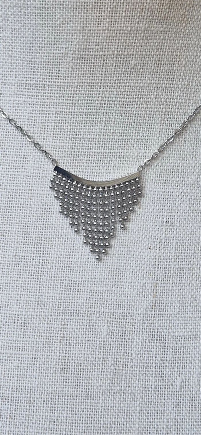 Collier réglable acier inoxydable or V en petite chaînes boules - photo numéro 2