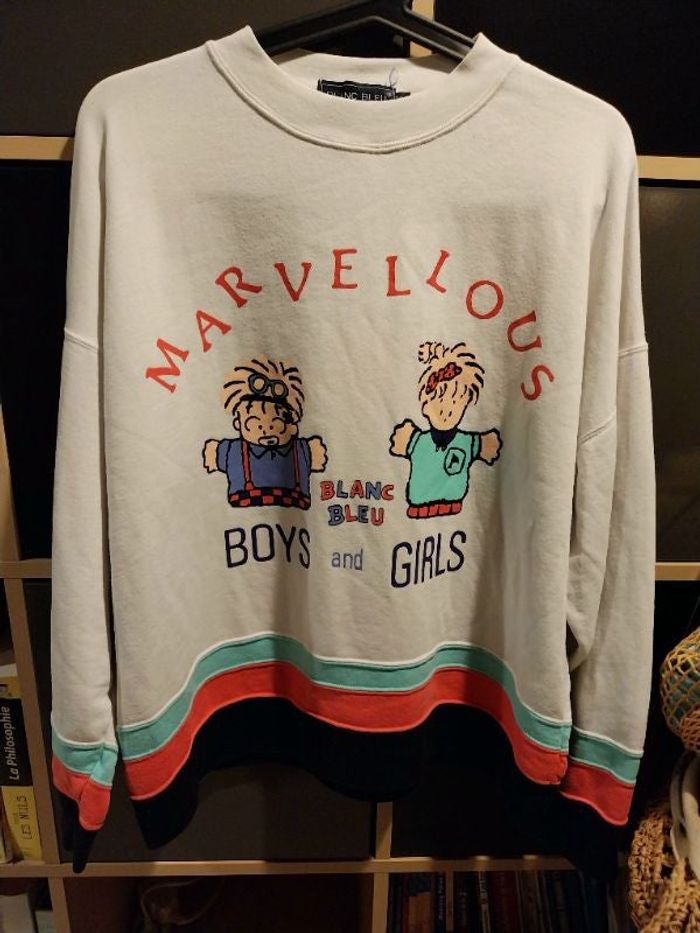 Sweat vintage Blanc Bleu taille M