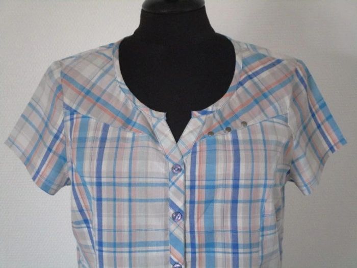 Blouse à carreaux beige/bleu/corail Jac Jac 38 NEUVE - photo numéro 3