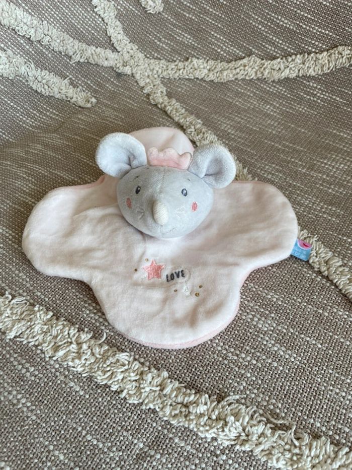 Peluche doudou plat 21cm sucre d'orge souris rose grise couronne parfait état