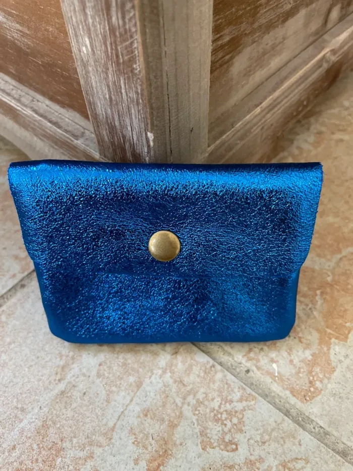 Porte monnaie bleu électrique 100 % cuir