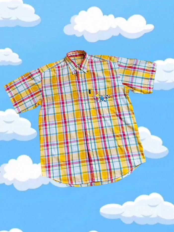 🟡 Chemise d’été vintage homme à carreaux jaune Bart Simpson yellow checkered shirt🟡 - photo numéro 2