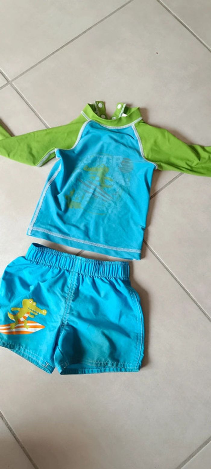 Lot t shirt UV + short bleu crocodile tribord Decathlon - photo numéro 3