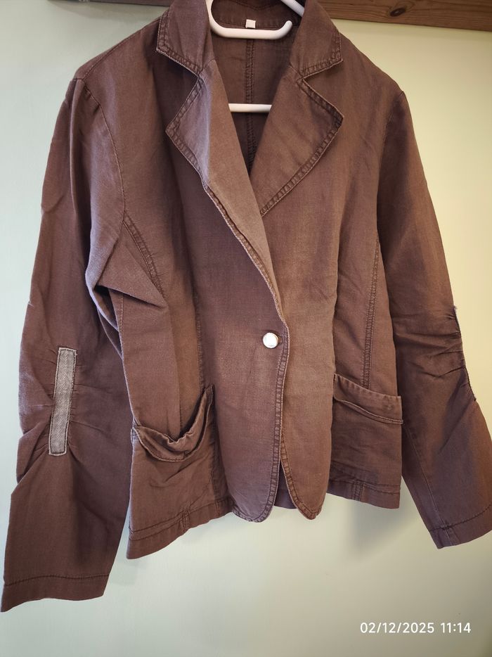 Blazer en lin & coton marron 38 - photo numéro 2