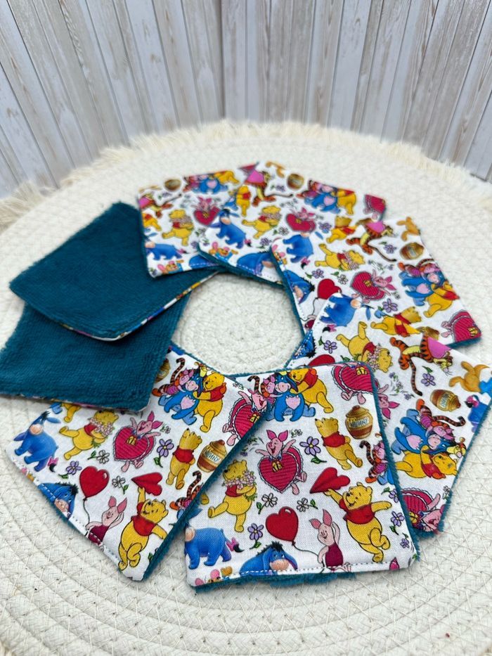 Lingettes lavables bébé motifs Winnie l’ourson lot de 8  en éponge bambou - photo numéro 2