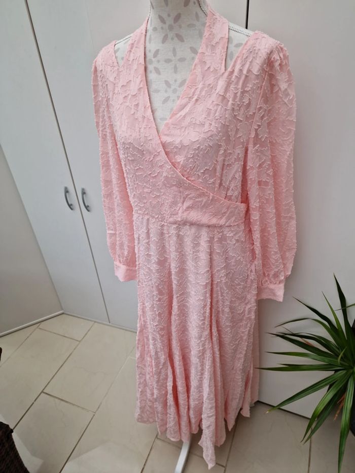 Robe Longue Dentelles Fleurs Rose Poudre - photo numéro 11