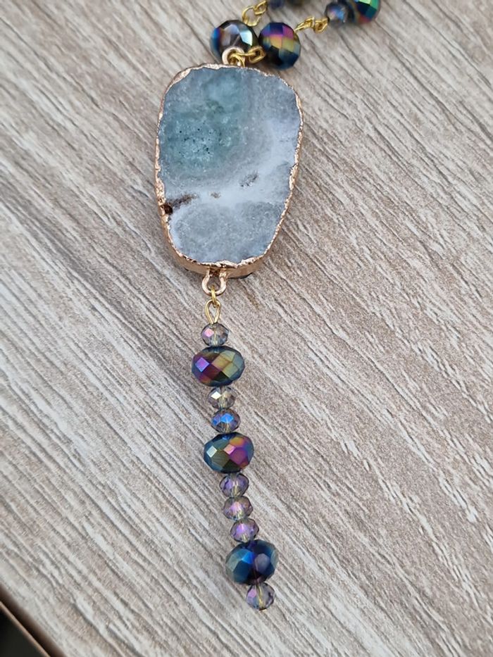 Collier Doré Pierre Agate Perles Cristal Multicolore - photo numéro 20