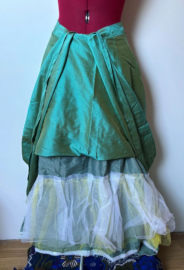 Jupe longue en tafta de soie vert courtisane cosplay - photo numéro 2