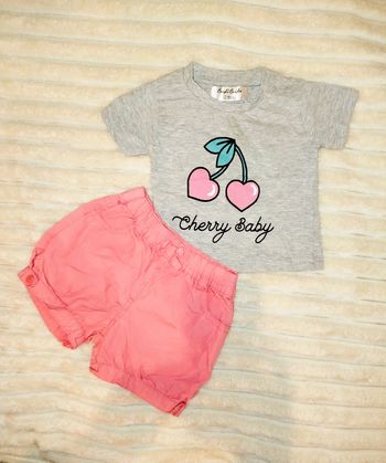 Adorable ensemble cerise 12 mois fille tenue short tshirt