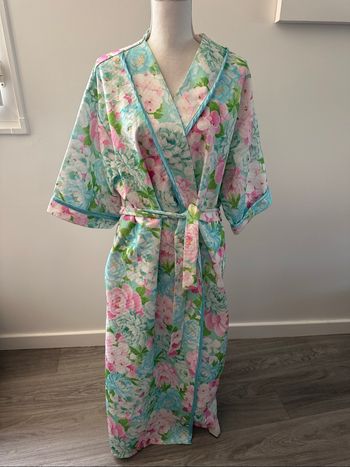 Peignoir long matelassé à fleurs multicolore Vintage T46 3XL