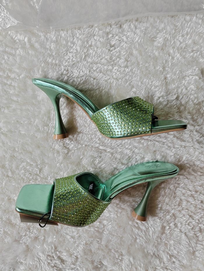 Mules vertes métalliques strass taille 37 ZARA - photo numéro 7
