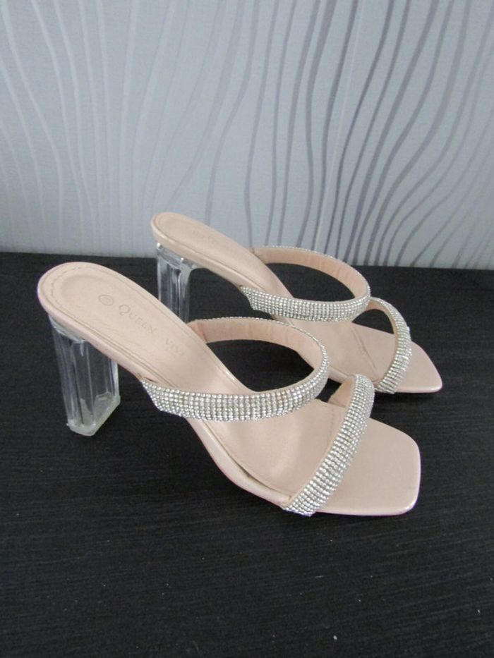 mules sabots sandales a strass talon haut et stable en bakélite transparent pointure indiquée 39 - photo numéro 4