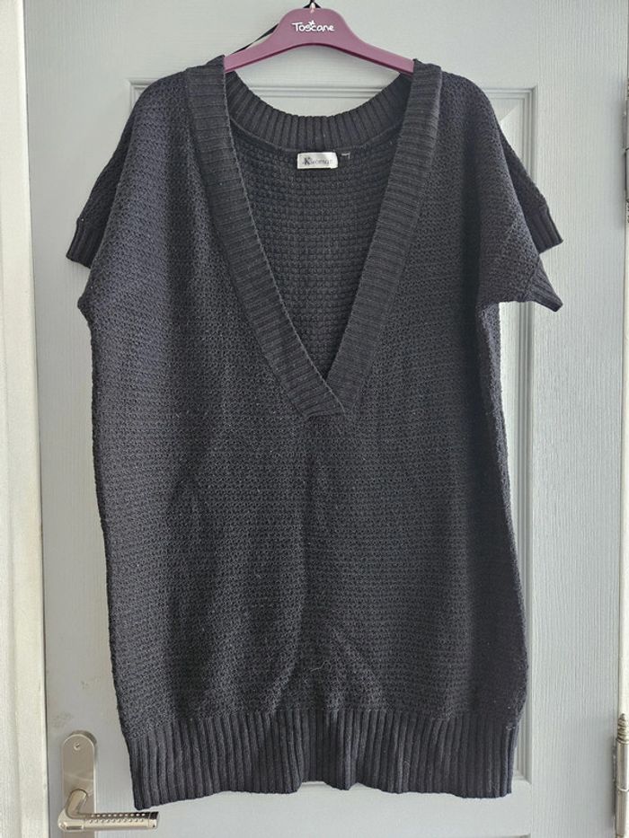 Pull tunique en mailles femme - Taille 46 / XXXL - Kwoman - Noir uni