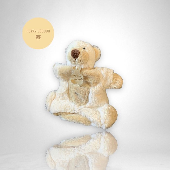 Doudou Peluche Marionnette Ours blanc et beige histoire d'ours DP212 - photo numéro 2