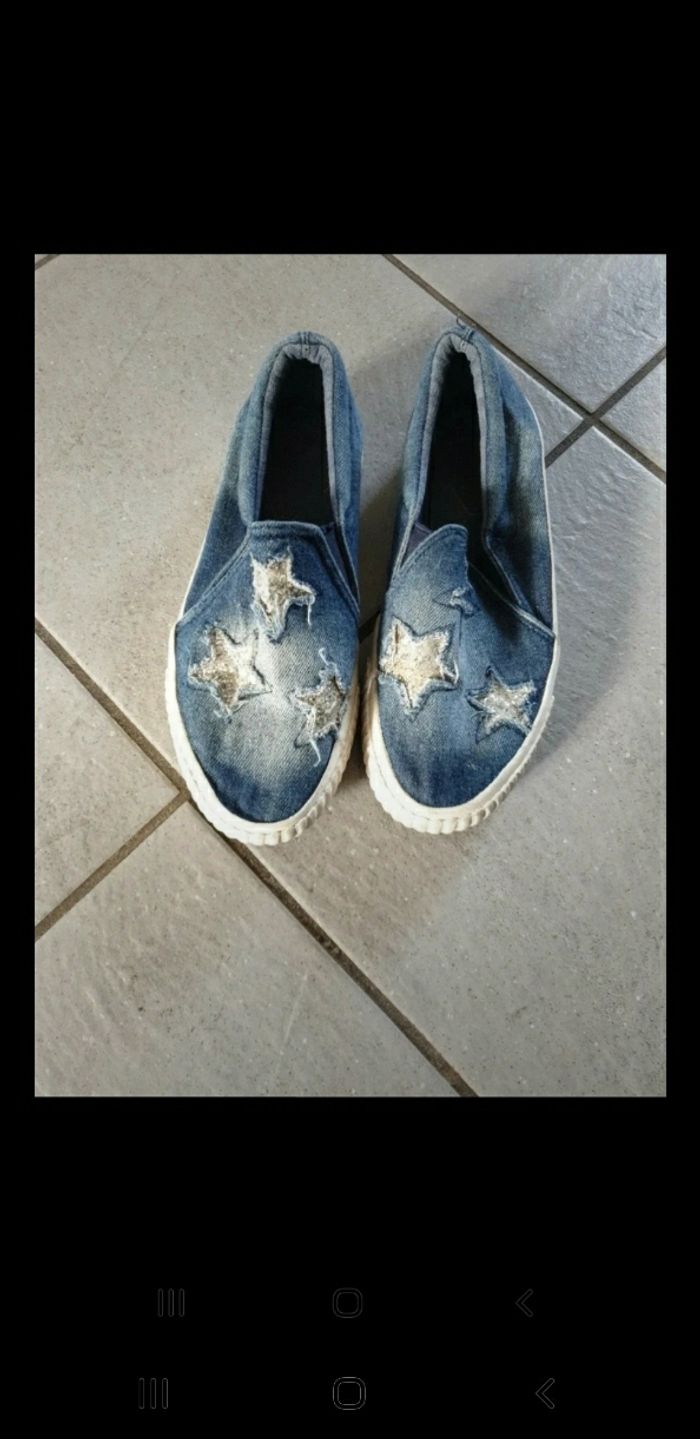 Baskets toile jeans fille étoiles argenté 35 - photo numéro 2