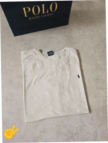 T-shirt Ralph Lauren XL coupe col rond blanc beige Homme Men tee004b
