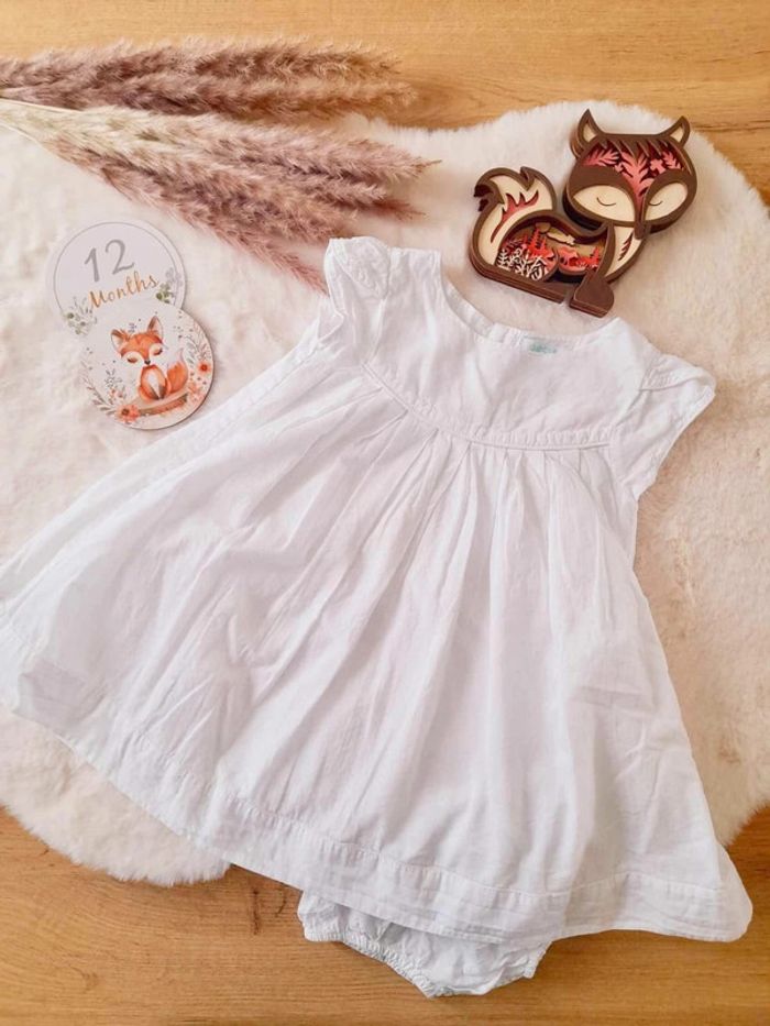Robe blanche + culotte 12 mois Obabi neuve