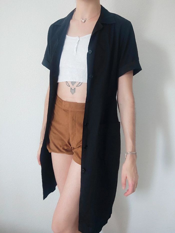 Robe chemise noire moulante vintage / Agnès B - 36/S à 38/M - photo numéro 4