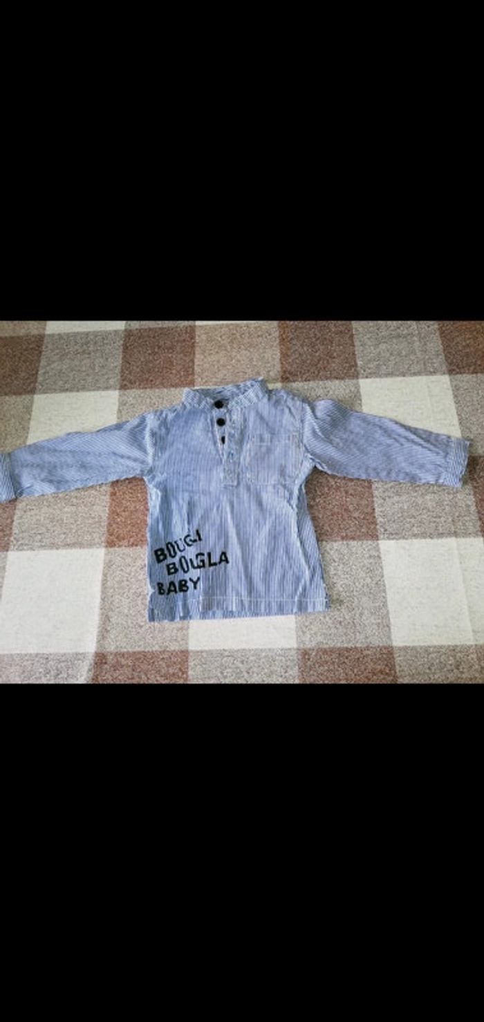 Chemise 12 mois manches longues rayé blanc/bleu