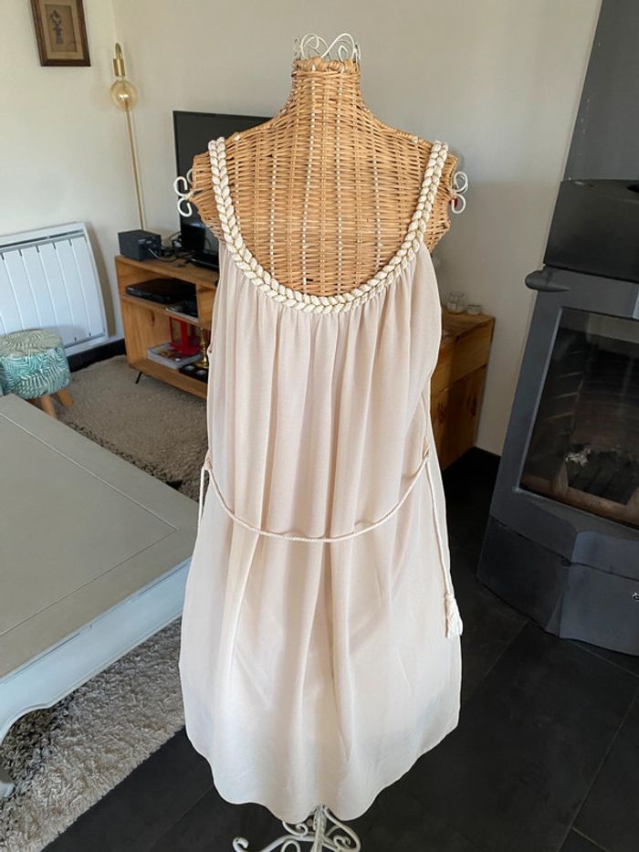 Robe été Made in France fluide beige / crème perlé avec col tressé taille S - photo numéro 6